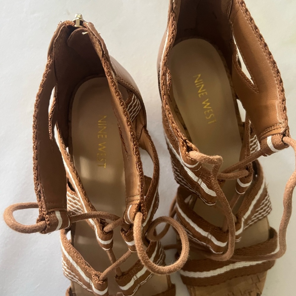 Nine West Caramel/white Cork Strappy Heels Sz 8 - Picture 4 of 5